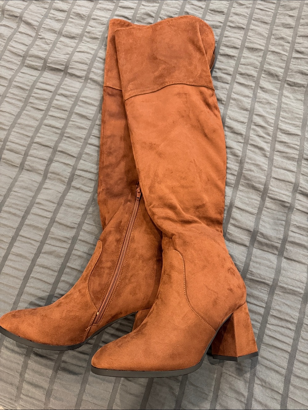 Over-the-Knee Suede Boots in Rust/Brown